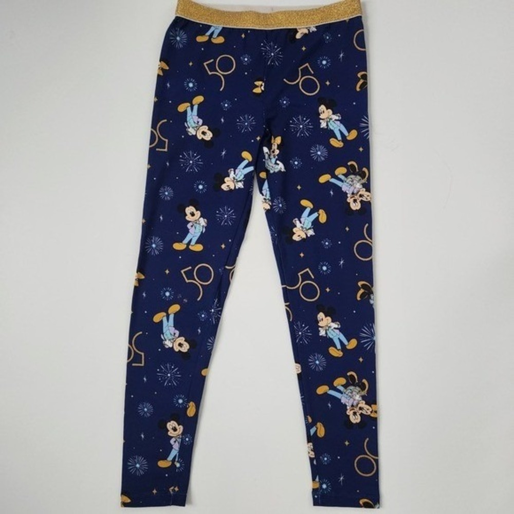 Disney 50th Anniversary Mickey Mouse Leggings Kids Size L Navy Gold Sparkle